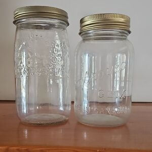 Set Of 3 Vintage Clear Glass Canning Jars with Gold Lids